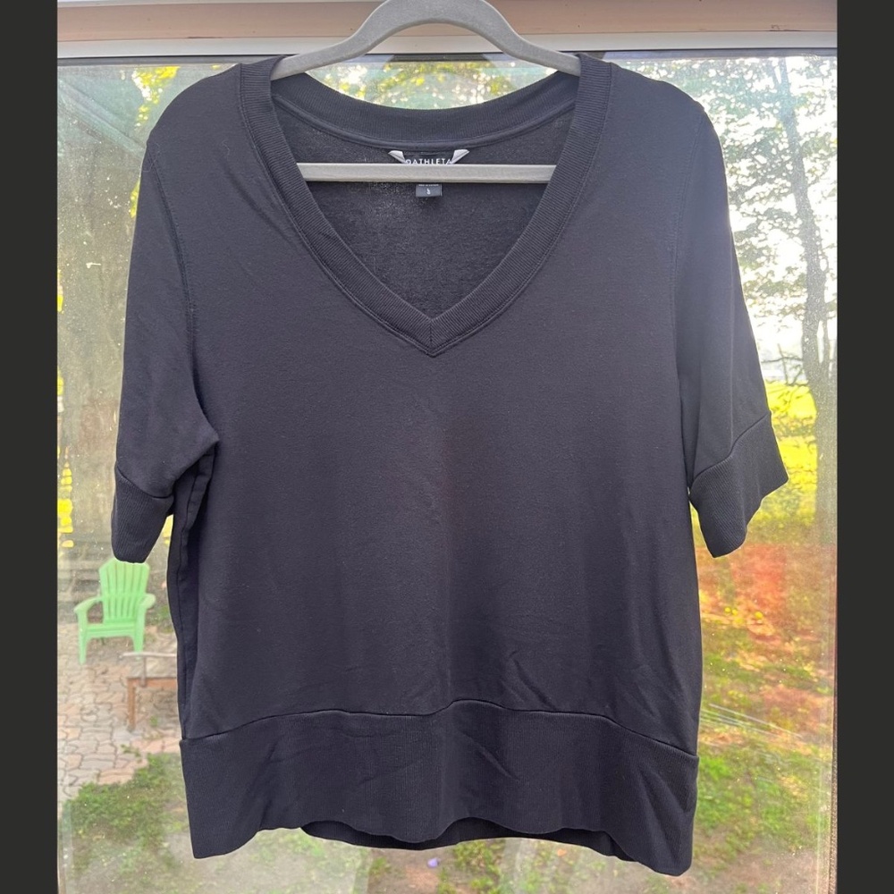 Athleta Short Sleeve Black V-Neck Sweater Top Women's Size Large